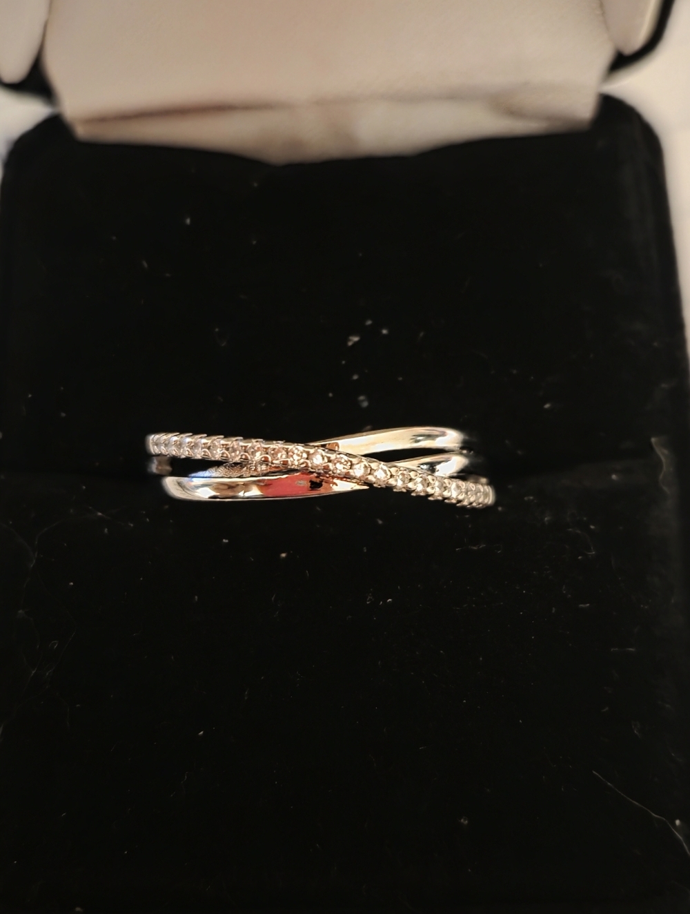 Delicate Twisted Row Women's Ring in Silver with Pavé Accents